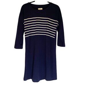 24/7 Maurices Navy‎ Blue Stretch Rayon Knit Dress Sz Small White Stripes Soft